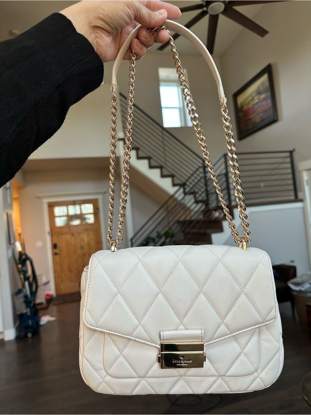 Kate Spade Cream Quilted Shoulder Bag with Gold Chain Strap